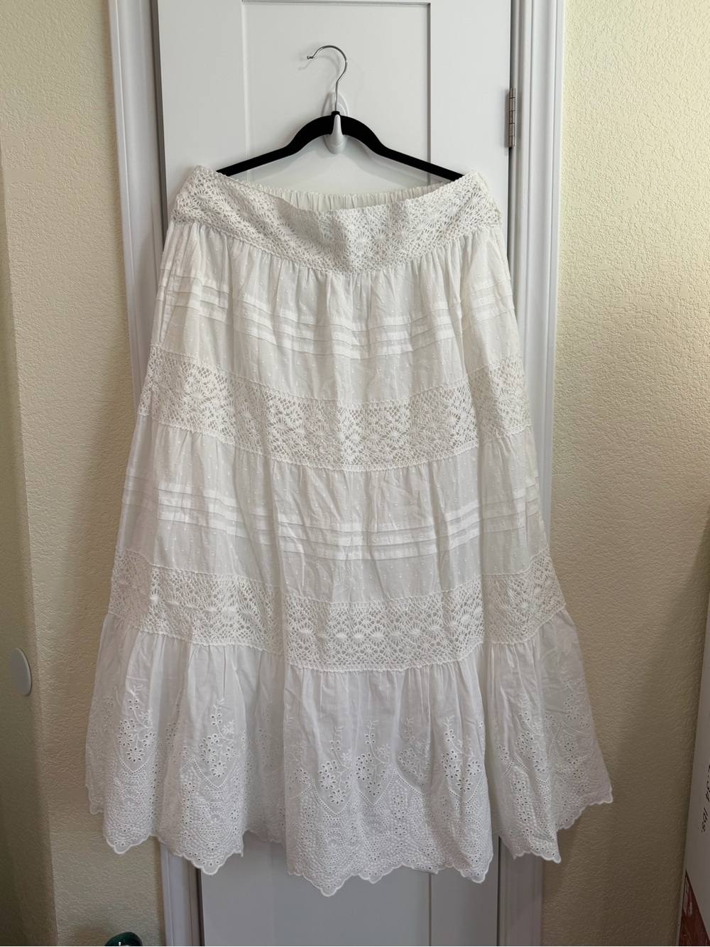 White Maxi Skirt with crochet and eyelet details